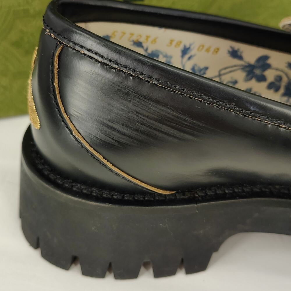 Gucci Harald Horsebit Platform Lug Loafers Bee Embroidery Size 38 - Picture 8 of 16